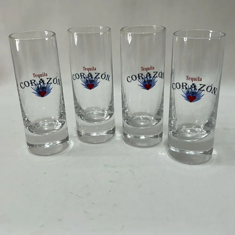 Tequila Corazon Shot Glasses 2 Oz Each Blue Red Writing 4 Included 4 1/4 In Tall